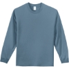 Custom Port & Co Long Sleeve Essential Tee. Stonewashed Blue