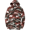 Custom Port & Co Core Fleece Camo Pullover Hooded Sweatshirt. Red Camo/Gray