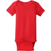 Custom Rabbit Skins Infant Short Sleeve Baby Rib Bodysuit. Red