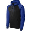 Custom Sport-Tek Sport-Wick Varsity Fleece Full-Zip Hooded Jacket. Black/True Royal Blue