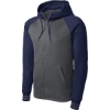 Custom Sport-Tek Sport-Wick Varsity Fleece Full-Zip Hooded Jacket. Dark Smoke Gray/Navy Blue
