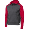 Custom Sport-Tek Tech Fleece Colorblock 1/4-Zip Hooded Sweatshirt. Graphite Heather Gray/True Red