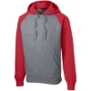 Custom Sport-Tek Raglan Colorblock Pullover Hooded Sweatshirt. True Red/Vintage Heather Gray