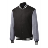 Custom Sport-Tek Fleece Letterman Jacket. Black/Vintage Heather Gray
