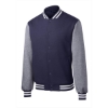 Custom Sport-Tek Fleece Letterman Jacket. Tr Navy/Vnt He