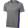 Custom Sport-Tek Heather Colorblock Contender Tee. Vintage Heather Gray/Purple