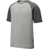 Custom Sport-Tek PosiCharge Tri-Blend Wicking Raglan Tee. Dark Gray Heather/Light Gray Heather