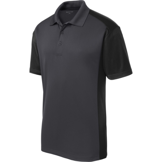 Custom Sport-Tek Colorblock Micropique Sport-Wick Polo. Iron Gray/Black