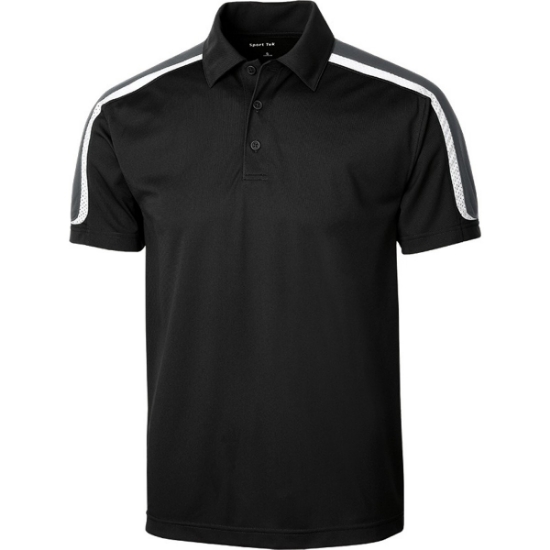 Custom Sport-Tek Tricolor Shoulder Micropique Sport-Wick Polo. Black/Iron Gray/White