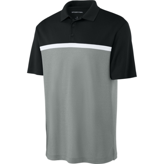 Custom Sport-Tek UV Micropique Colorblock Polo Black/Gray Concrete Heather/White