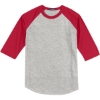 Custom Sport-Tek Colorblock Raglan Jersey. Heather Gray/Red