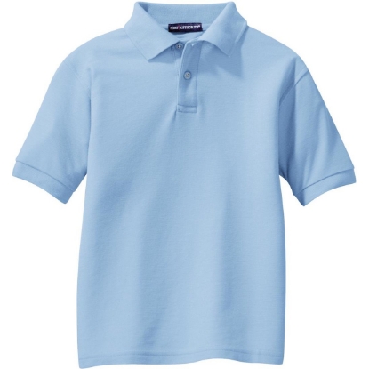 Custom Port Authority Youth Silk Touch Polo. Light Blue