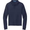 Custom Port Authority Youth Long Sleeve Silk Touch Polo. Navy Blue