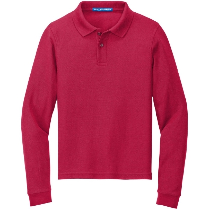 Custom Port Authority Youth Long Sleeve Silk Touch Polo. Red