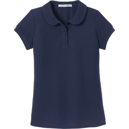 Custom Port Authority Girls Silk Touch Peter Pan Collar Polo. Navy Blue