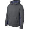 Custom Sport-Tek Youth Sport-Wick Fleece Colorblock Hooded Pullover. Dark Smoke Gray/Navy Blue