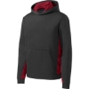 Custom Sport-Tek Youth Sport-Wick CamoHex Fleece Colorblock Hooded Pullover. Black/Deep Red