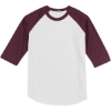 Custom Sport-Tek Youth Colorblock Raglan Jersey. White/Maroon Red