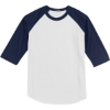 Custom Sport-Tek Youth Colorblock Raglan Jersey. White/Navy Blue