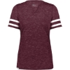 Custom Womens Eco Revive™ Monterey V-Neck T-Shirt Maroon Heather/ White