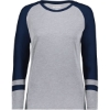 Custom Womens Triblend Fanatic 2.0 Long Sleeve T-Shirt Grey Heather/ Navy