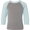Custom Youth CVC Three-Quarter Sleeve Raglan T-Shirt Ice Blue Sleeves/ Dark Heather Grey Body