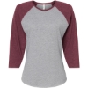 Custom Womens Baseball Fine Jersey Three-Quarter Sleeve Tee Vintage Heather/ Vintage Burgundy