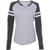 Custom Womens Fine Jersey Mash Up Long Sleeve T-Shirt Vintage Heather/ Vintage Navy