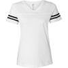Custom Womens Football V-Neck Fine Jersey Tee White Solid/ Black