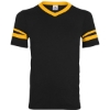 Custom V-Neck Jersey with Striped Sleeves Black/ Gold