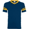 Custom V-Neck Jersey with Striped Sleeves Navy/ Gold