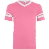 Custom V-Neck Jersey with Striped Sleeves Pink/ White
