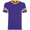 Custom V-Neck Jersey with Striped Sleeves Purple/ Gold/ White