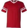 Custom V-Neck Jersey with Striped Sleeves Red/ White