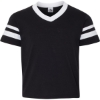 Custom Youth V-Neck Jersey with Striped Sleeves Black/ White