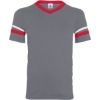 Custom Youth V-Neck Jersey with Striped Sleeves Graphite/ Red/ White