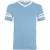 Custom Youth V-Neck Jersey with Striped Sleeves Light Blue/ White