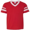 Custom Youth V-Neck Jersey with Striped Sleeves Red/ White