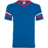 Custom Youth V-Neck Jersey with Striped Sleeves Royal/ Red/ White