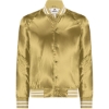 Custom Unisex Satin Baseball Jacket Striped Trim Metallic Gold/ White