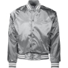 Custom Unisex Satin Baseball Jacket Striped Trim Metallic Silver/ White