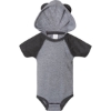 Custom Infant Fine Jersey Raglan Bodysuit with Hood & Ears Granite Heather/ Vintage Smoke
