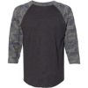 Custom Unisex Baseball Fine Jersey Three-Quarter Sleeve Tee Vintage Smoke/ Vintage Camo