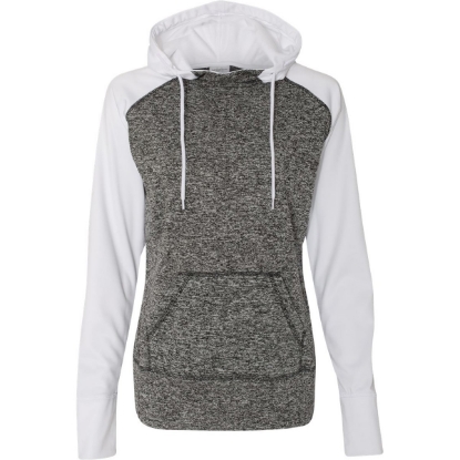 Custom Women’s Colorblocked Cosmic Fleece Hooded Sweatshirt Charcoal Fleck/ White