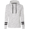 Custom Women’s Mélange Fleece Striped-Sleeve Hooded Sweatshirt White/ Black