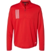 Custom Mens 3-Stripes Double-Knit Quarter-Zip Pullover Team Collegiate Red/ Grey Two