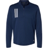 Custom Mens 3-Stripes Double-Knit Quarter-Zip Pullover Team Navy Blue/ Grey Two