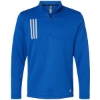 Custom Mens 3-Stripes Double-Knit Quarter-Zip Pullover Team Royal/ Grey Two