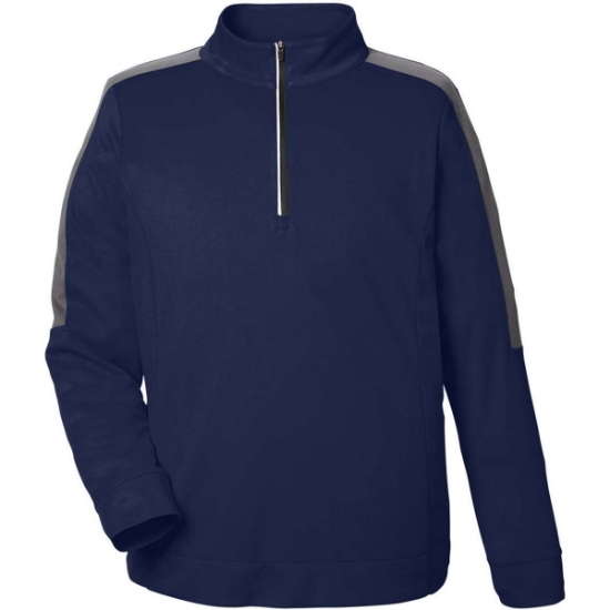 Custom Mens Market Snag Protect Mesh Colorblock Quarter-Zip Pullover Classic Navy Heather/ Carbon