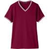Custom Womens CrownLux Performance® Plaited Tipped V-Neck Shirt Burgundy/ White